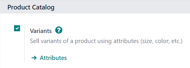 Activating product variants on the Settings page of the SotaERP Sales application.