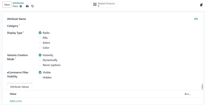 A blank attribute creation form in the SotaERP Sales application.