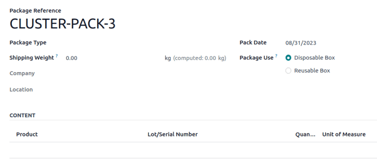 Create new package form.