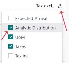 How to add analytic distribution column on purchase order form in SotaERP Purchase.