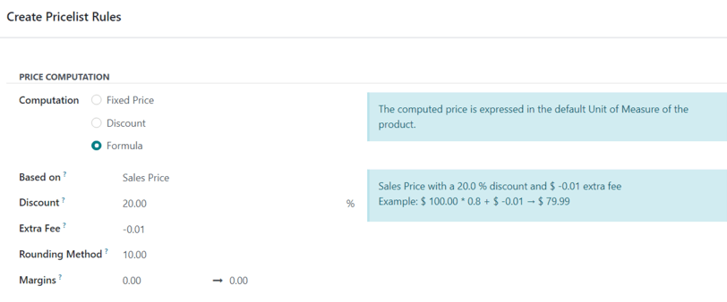 Example of a 20% discount with prices rounded to 9.99 in SotaERP Sales.