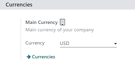 How the main currency feature appears on settings page in SotaERP Accounting.