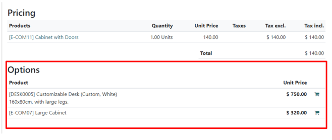Optional products appearing on a typical sales order with SotaERP Sales.