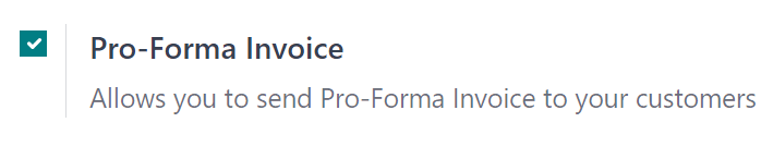 The Pro-Forma Invoice feature setting in the SotaERP Sales application.