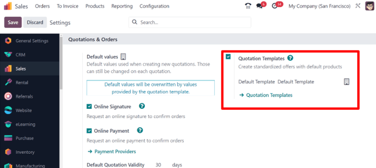 How to enable quotation templates on SotaERP Sales.