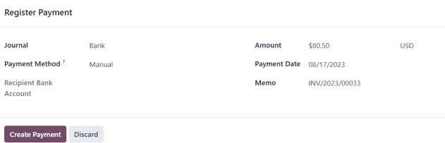 The second register payment pop-up form in SotaERP sales.