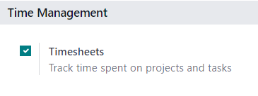 What the Timesheets feature looks like on the SotaERP Project settings page.